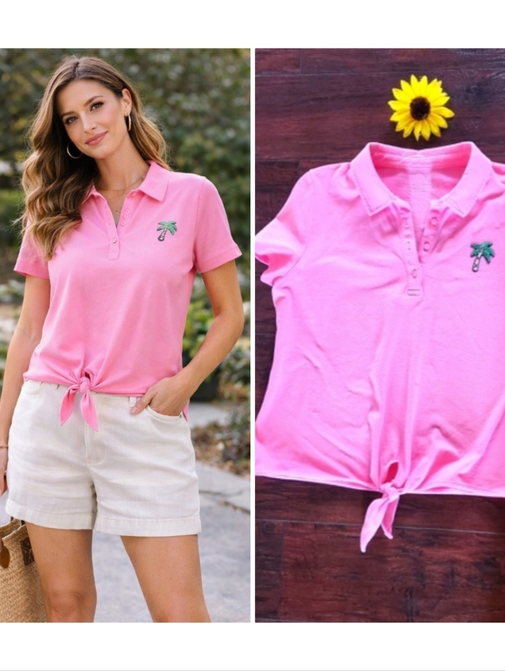 TALBOTS POLO PALM PINK TOP 💗